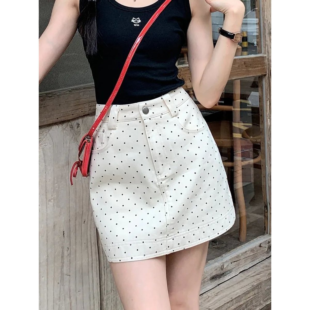 Women's Polka-dot Denim Skirt