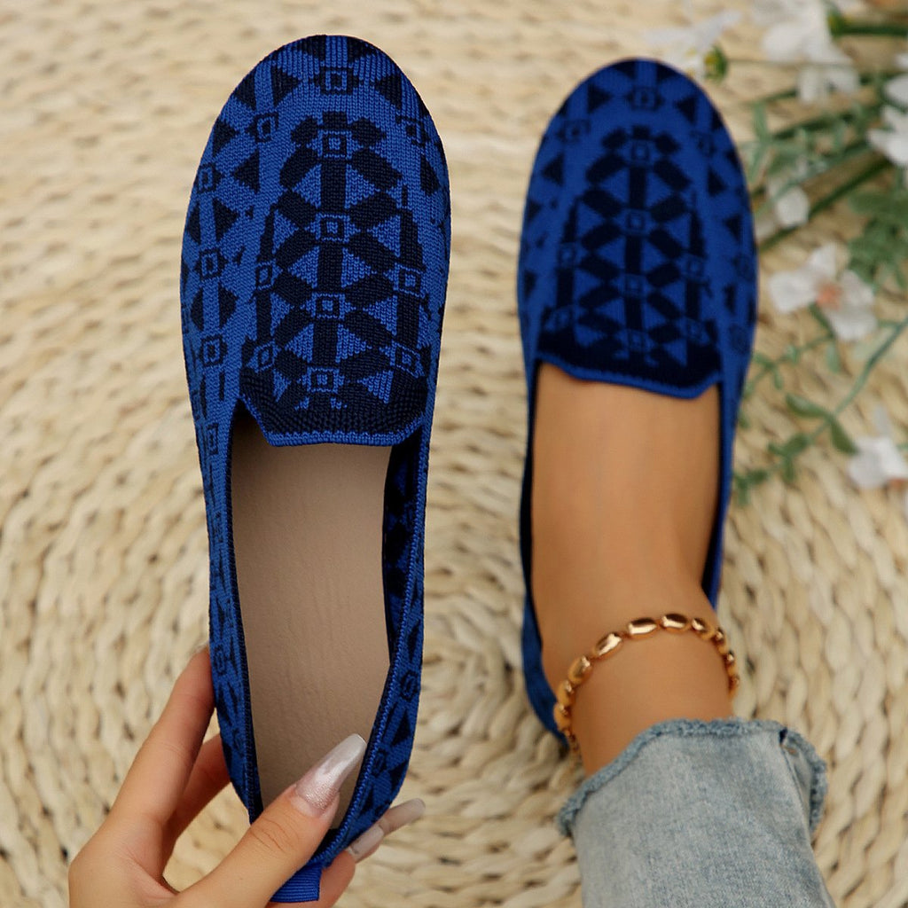 Women's Printed Round Toe Flat Shoes Casual Hollow
