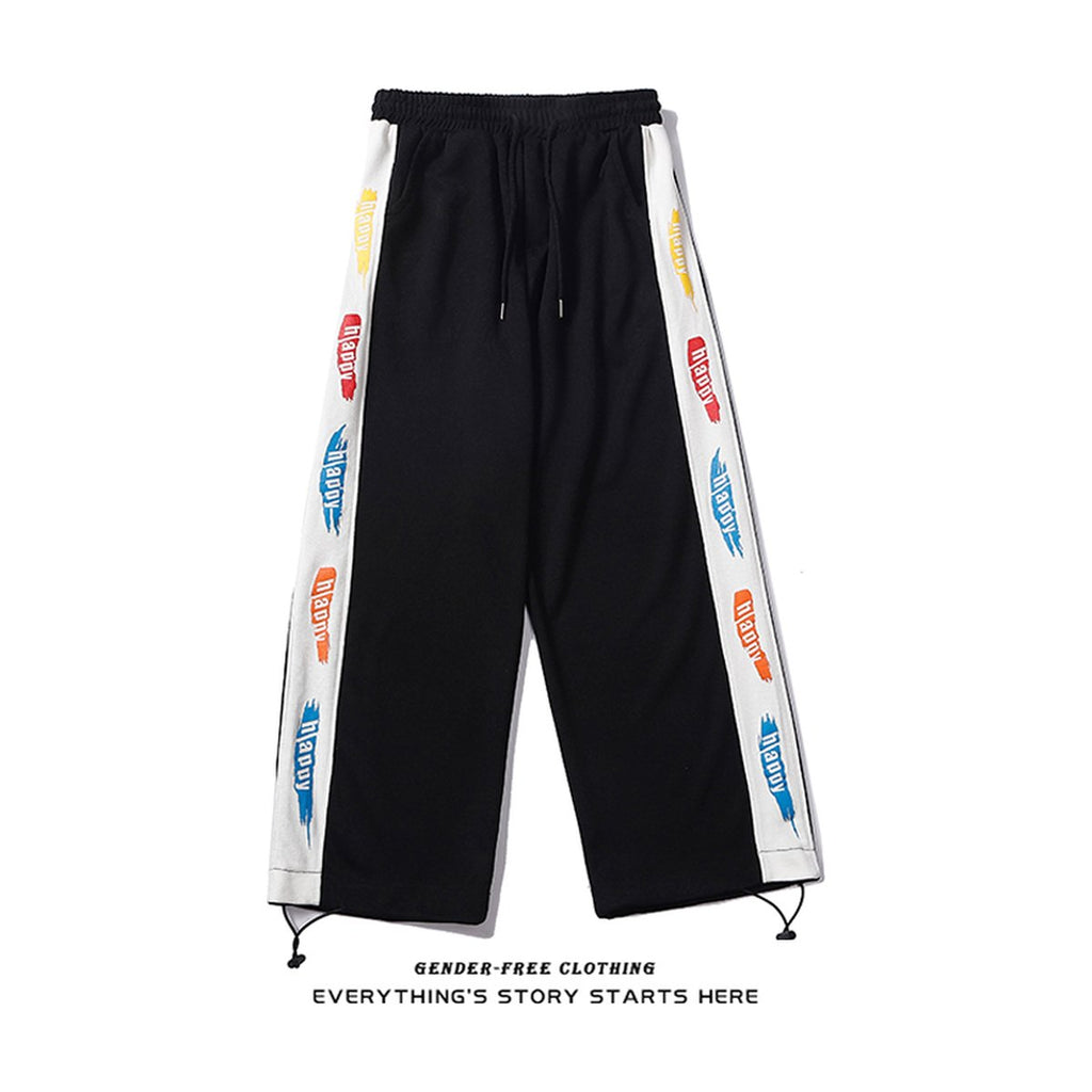 Women's Printed Trousers Drawstring Loose Straight-waist
