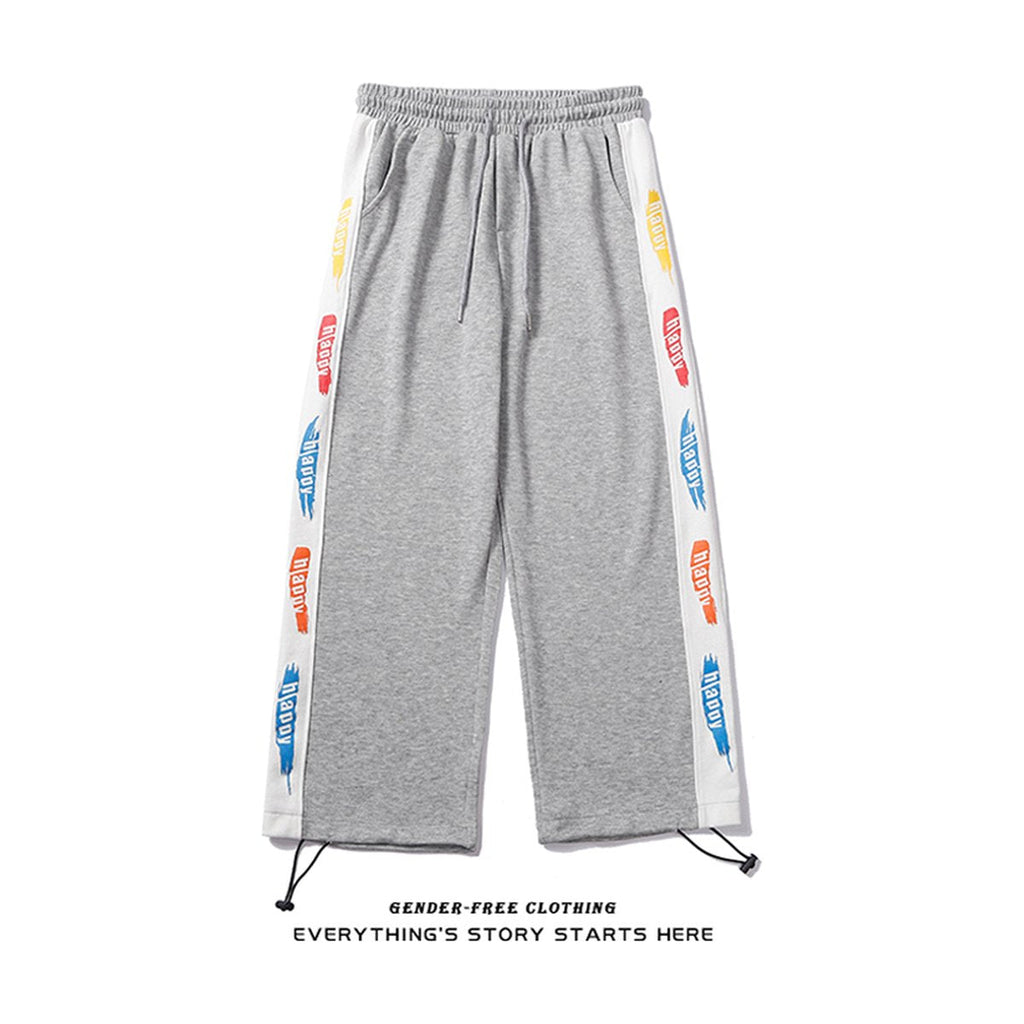 Women's Printed Trousers Drawstring Loose Straight-waist