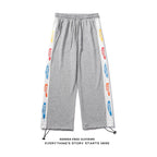 Women's Printed Trousers Drawstring Loose Straight-waist