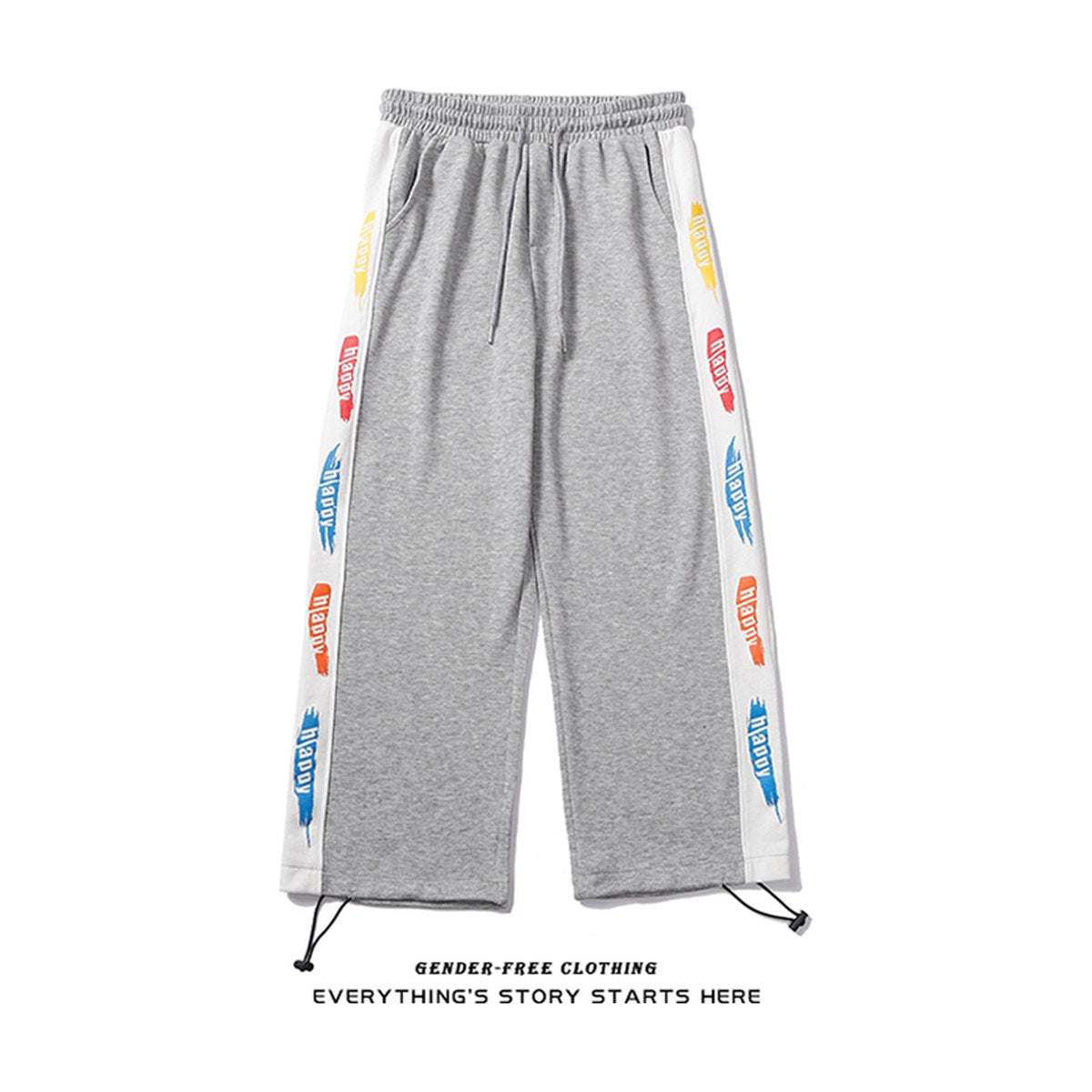 Women's Printed Trousers Drawstring Loose Straight-waist