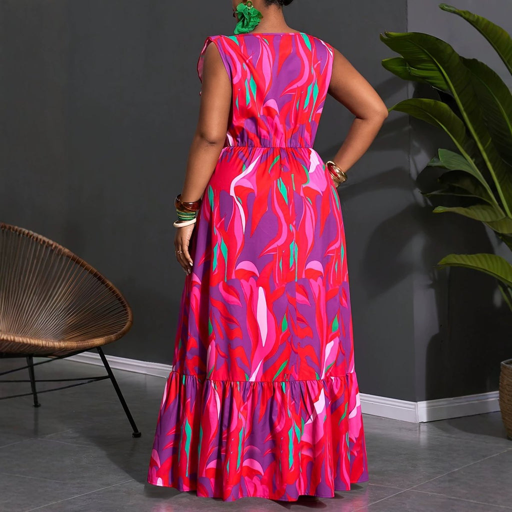 Women's Printed V-neck Midi Dress