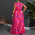Women's Printed V-neck Midi Dress
