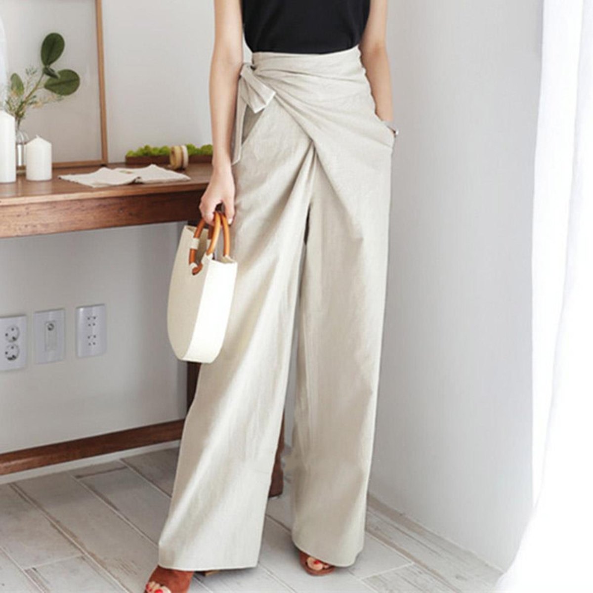 Women's Pure Color Lace Casual Trousers