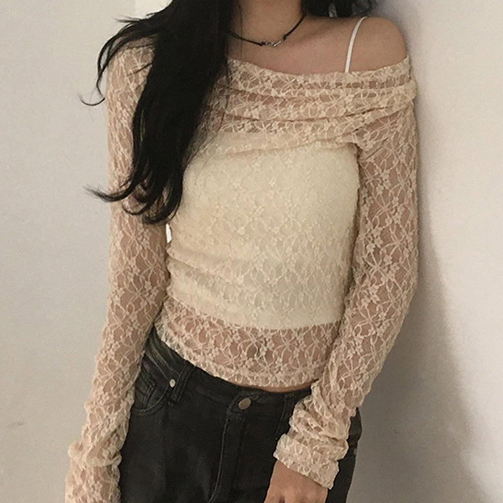 Women's Pure Lace Long Sleeve Blouse Top