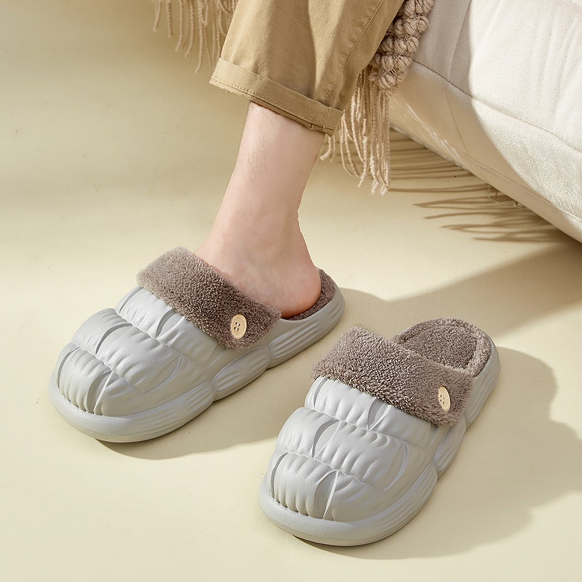 Women's Removable Fluffy Shoes Warm Fuzzy Slippers Waterproof