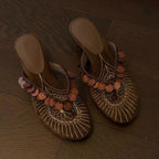 Women's Retro Boho Ethnic Embroidered Wedge Slide Mules