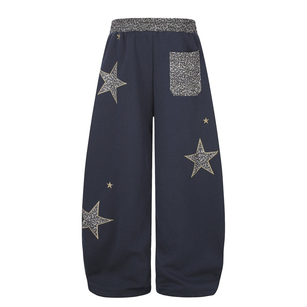 Women's Retro Leopard Print Star Patch Embroidered Sweatpants