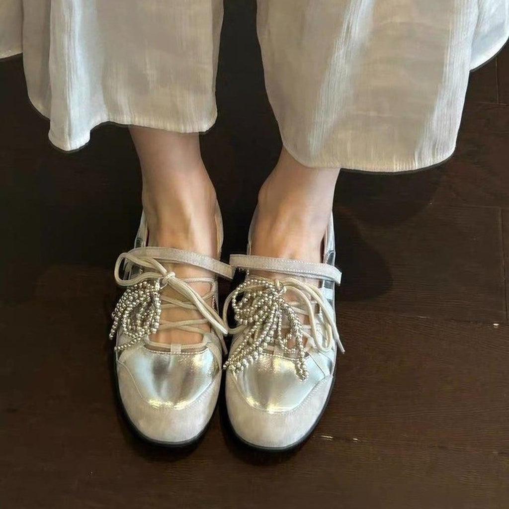Women's Retro Luxury Gold Lace-up Ballet Flats Hollow