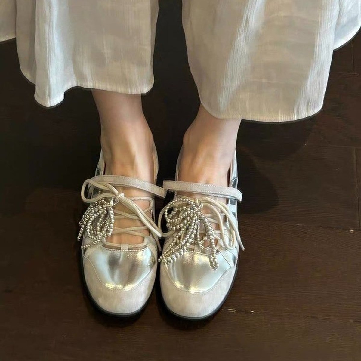 Women's Retro Luxury Gold Lace-up Ballet Flats Hollow