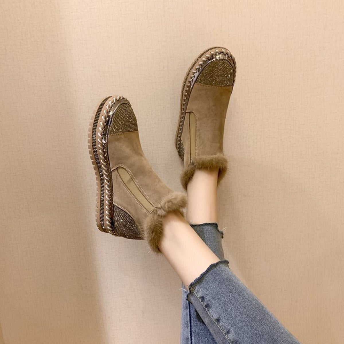 Women's Rhinestone Ankle Boots Platform Shoes Boot