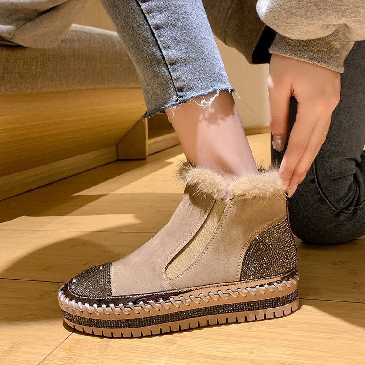 Women's Rhinestone Ankle Boots Platform Shoes Boot