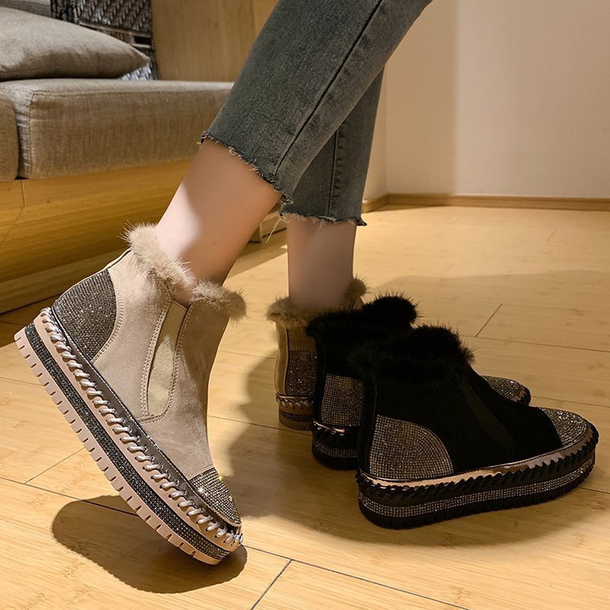 Women's Rhinestone Ankle Boots Platform Shoes Boot