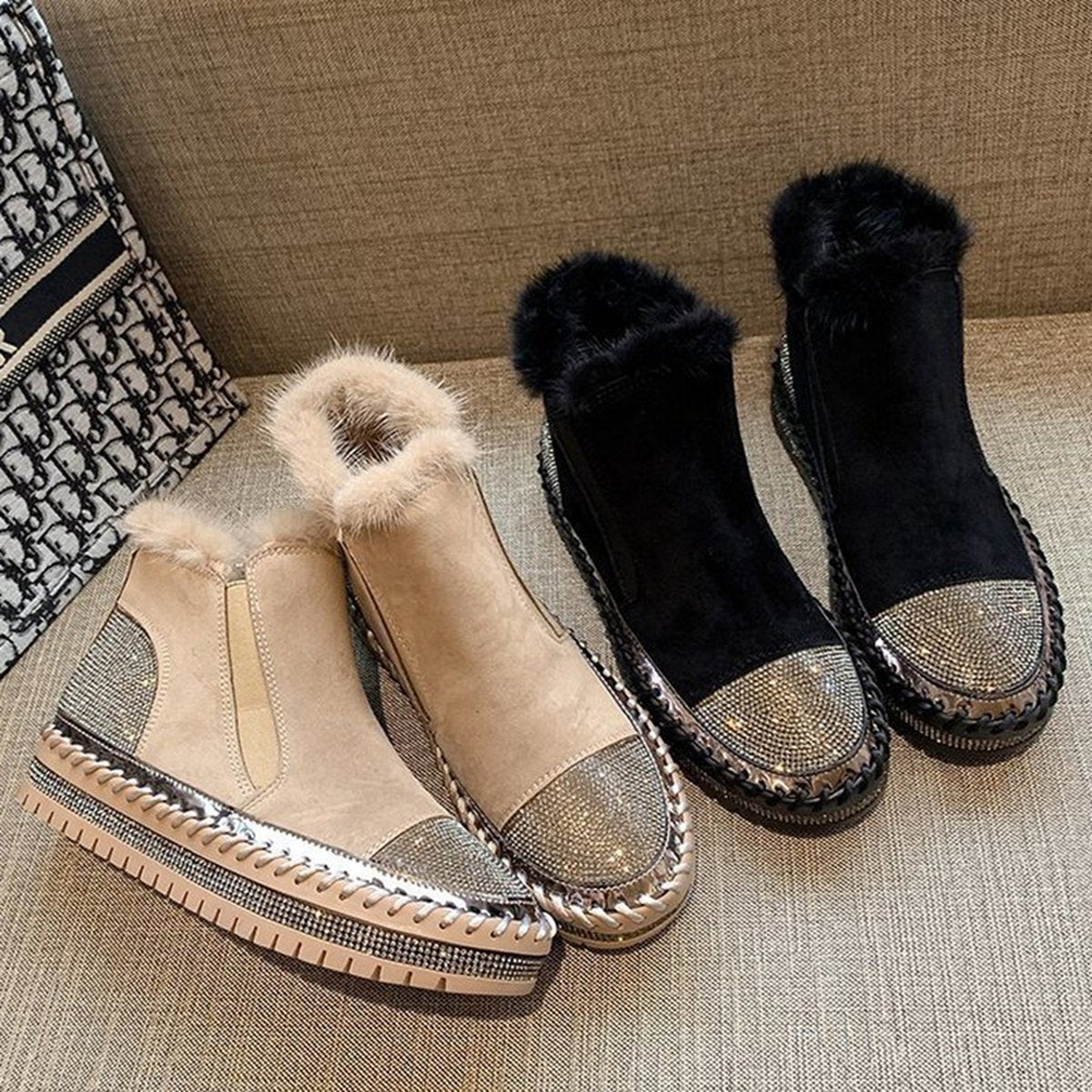 Women's Rhinestone Ankle Boots Platform Shoes Boot