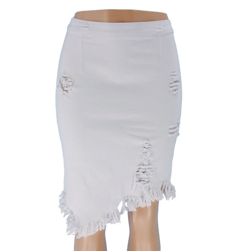 Women's Ripped Bag Hip Skirt Denim