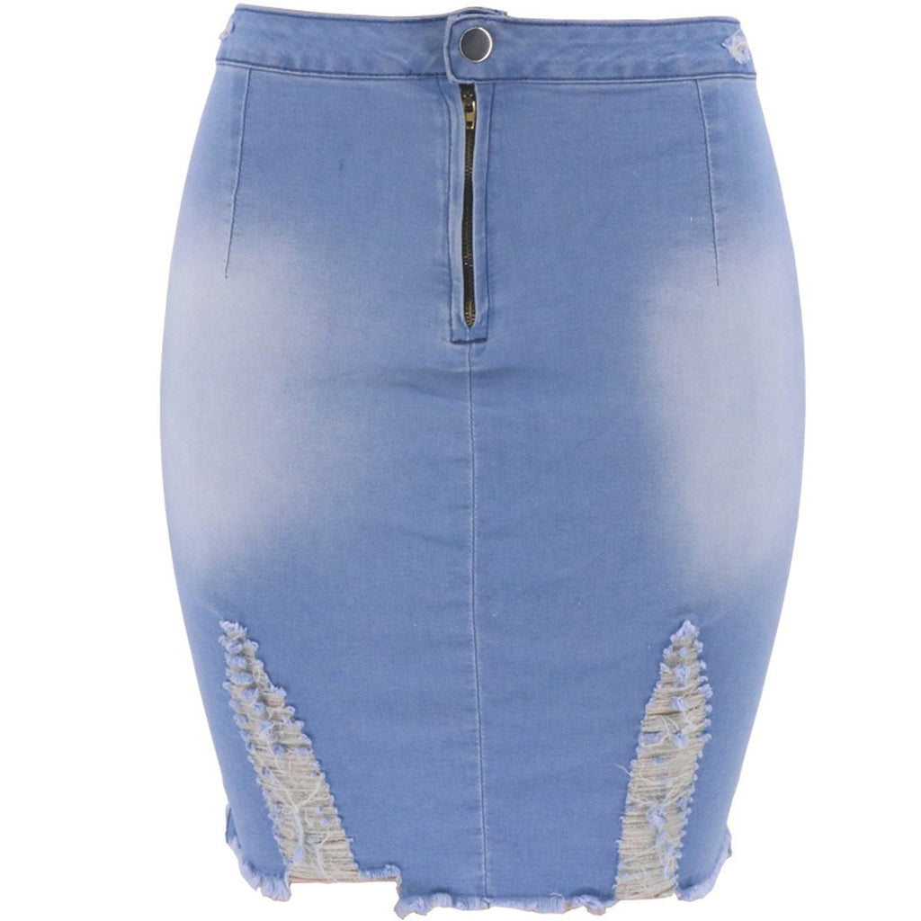 Women's Ripped Bag Hip Skirt Denim