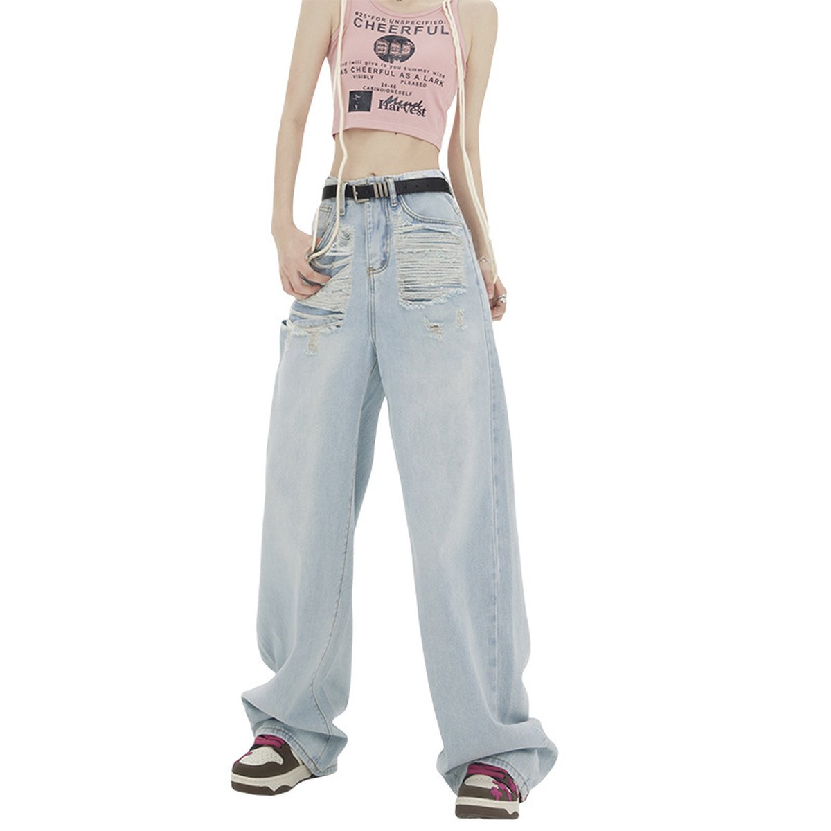 Women's Ripped Wide Jeans