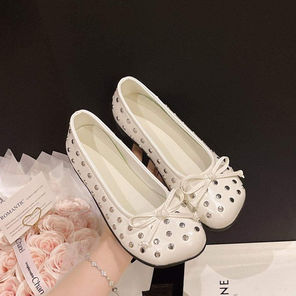 Women's Rivet Bow Mary Jane Shoes Slip On