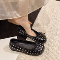Women's Rivet Bow Mary Jane Shoes Slip On