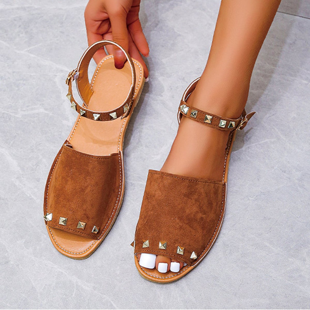 Women's Rivet Sandals Fish Mouth Shoes Flat Beach