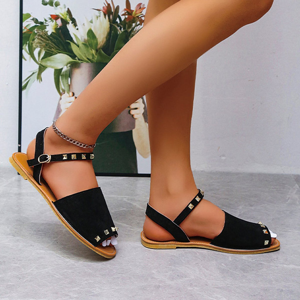 Women's Rivet Sandals Fish Mouth Shoes Flat Beach