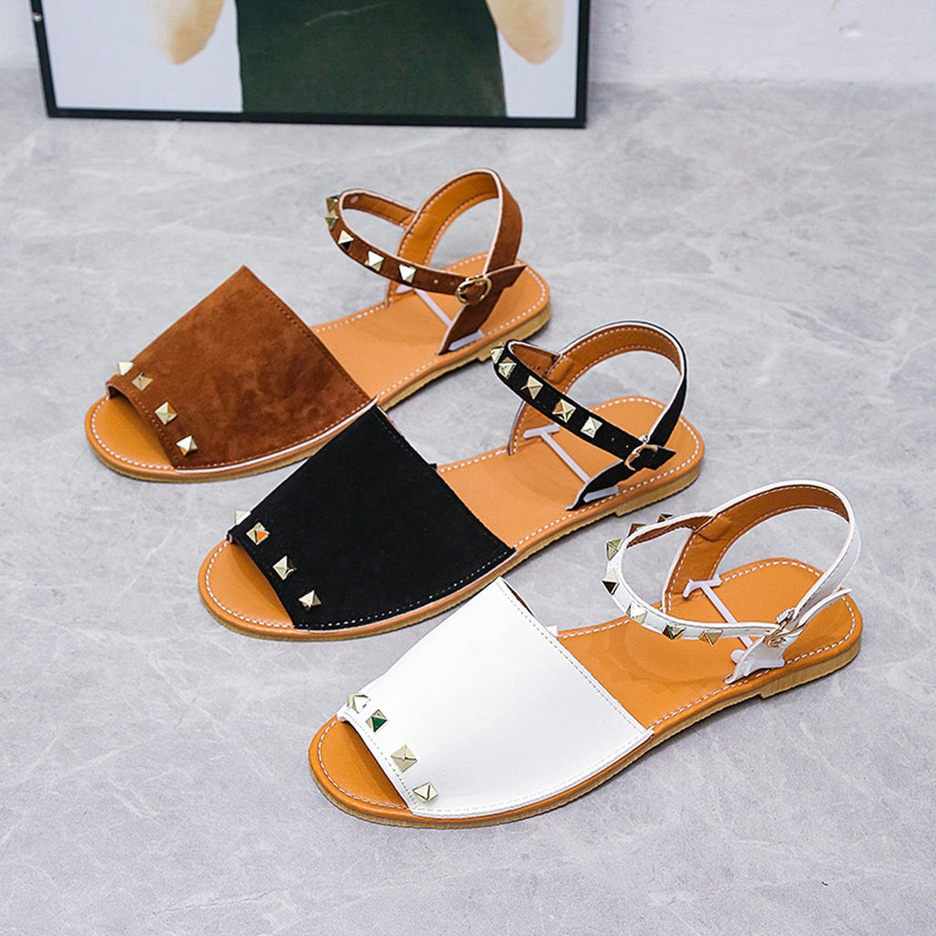 Women's Rivet Sandals Fish Mouth Shoes Flat Beach