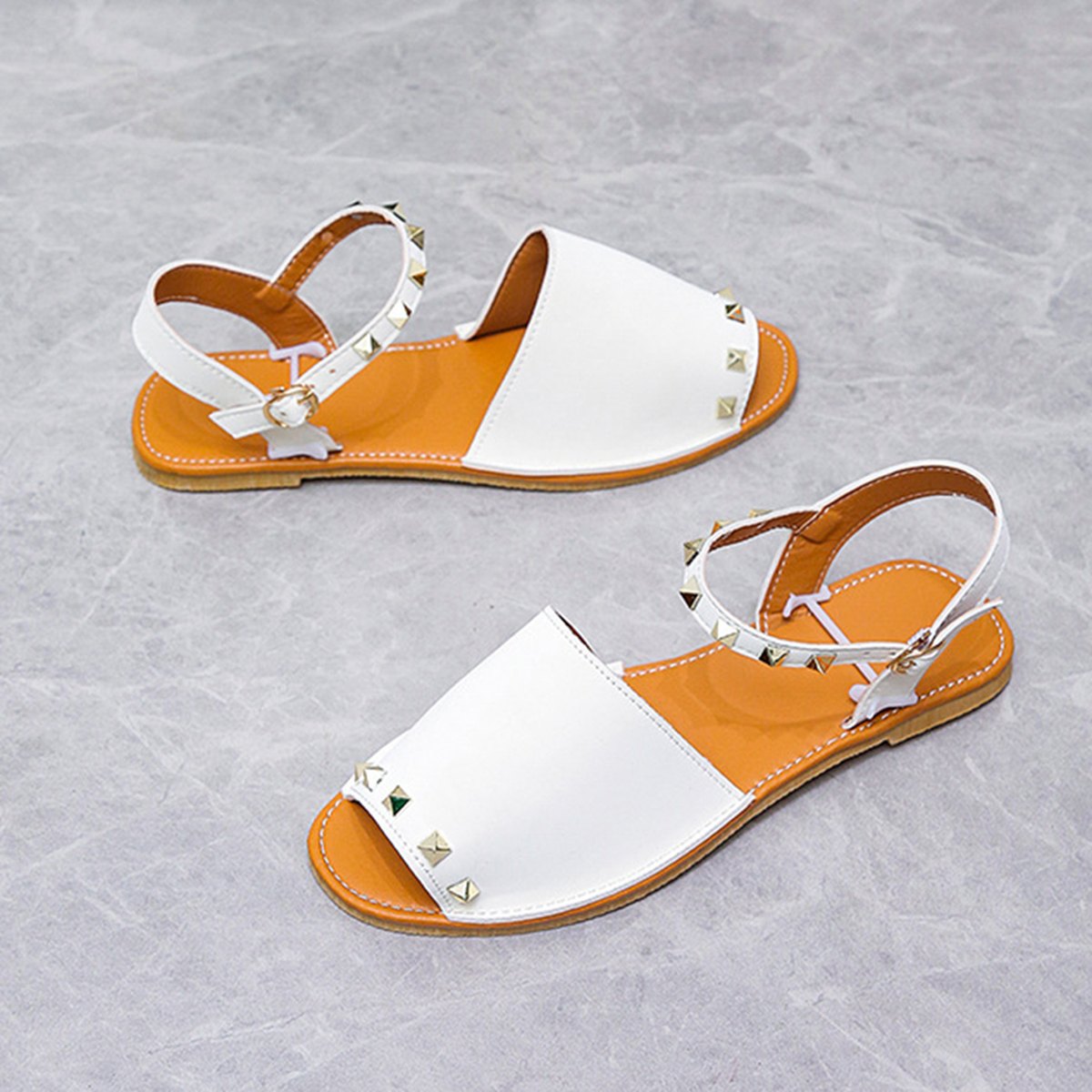 Women's Rivet Sandals Fish Mouth Shoes Flat Beach