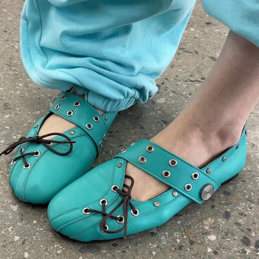 Women's Rivet-strap Ballet Flats Flat-soled Round-toe Mary Jane