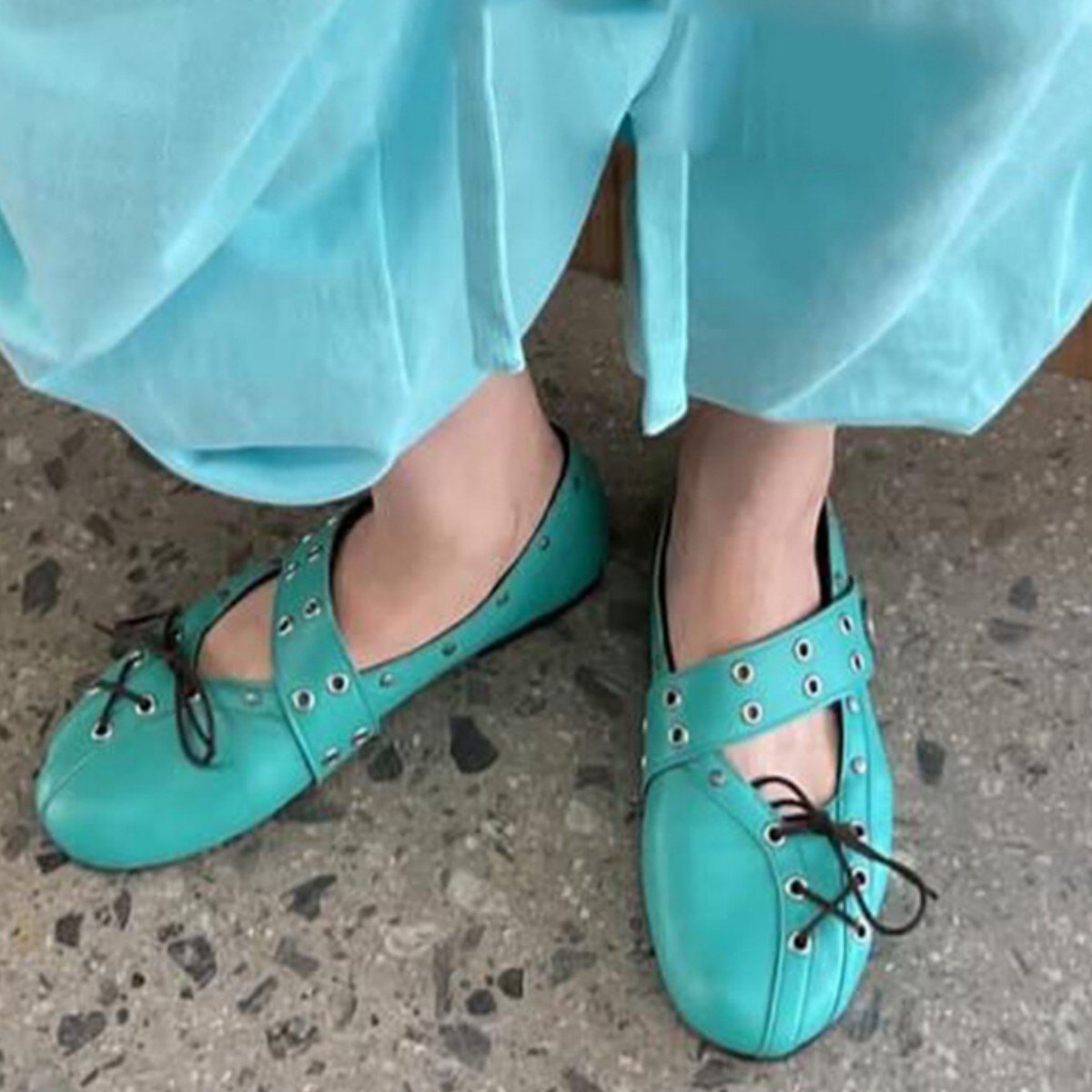 Women's Rivet-strap Ballet Flats Flat-soled Round-toe Mary Jane