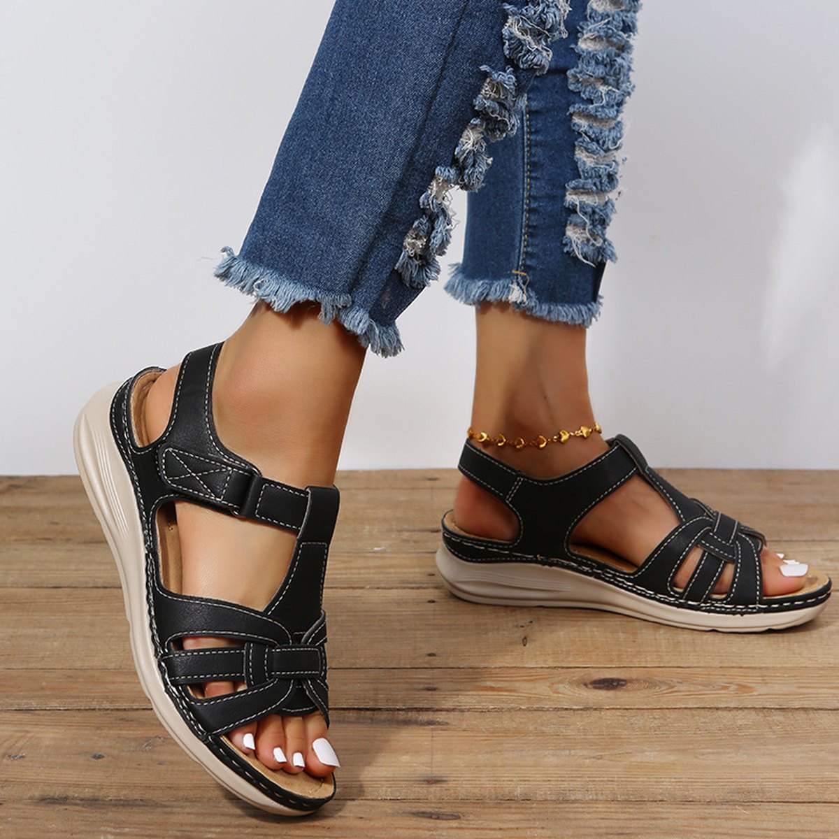 Women's Roman Shoes Velcro Ankle Srap Sandals Platform