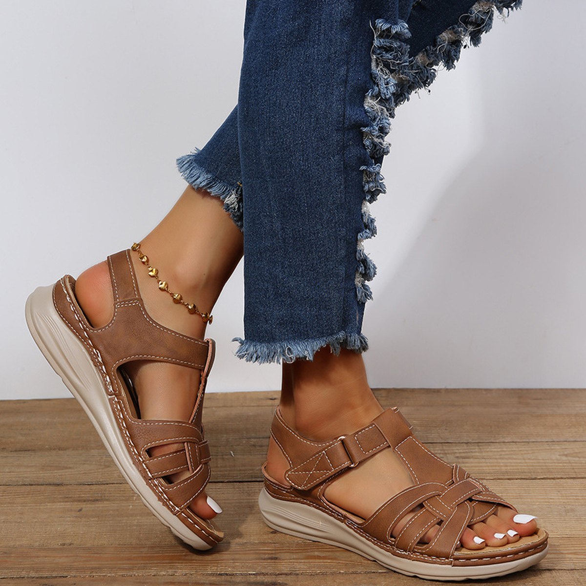 Women's Roman Shoes Velcro Ankle Srap Sandals Platform