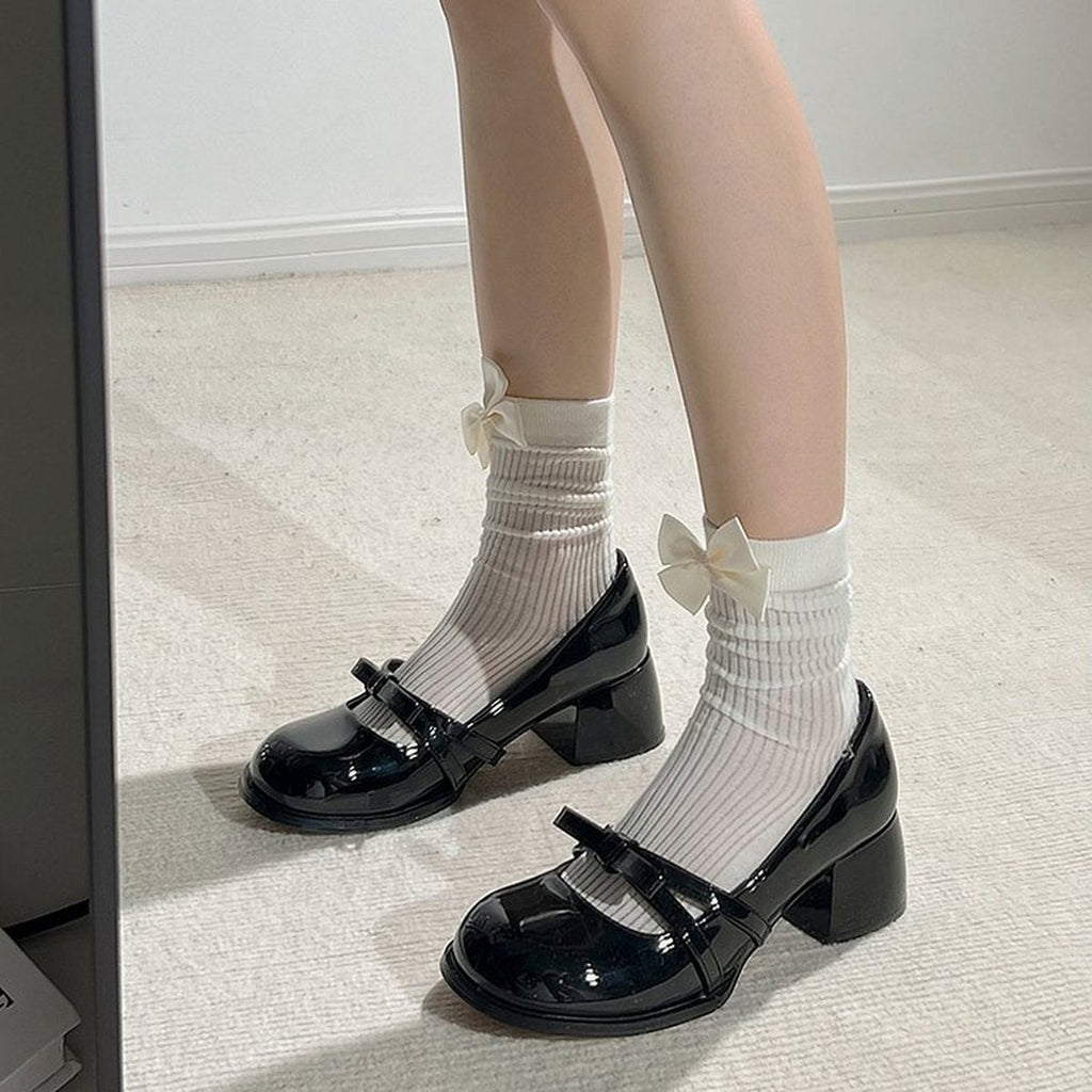 Women's Round Toe Block Heel Patent Leather Mary