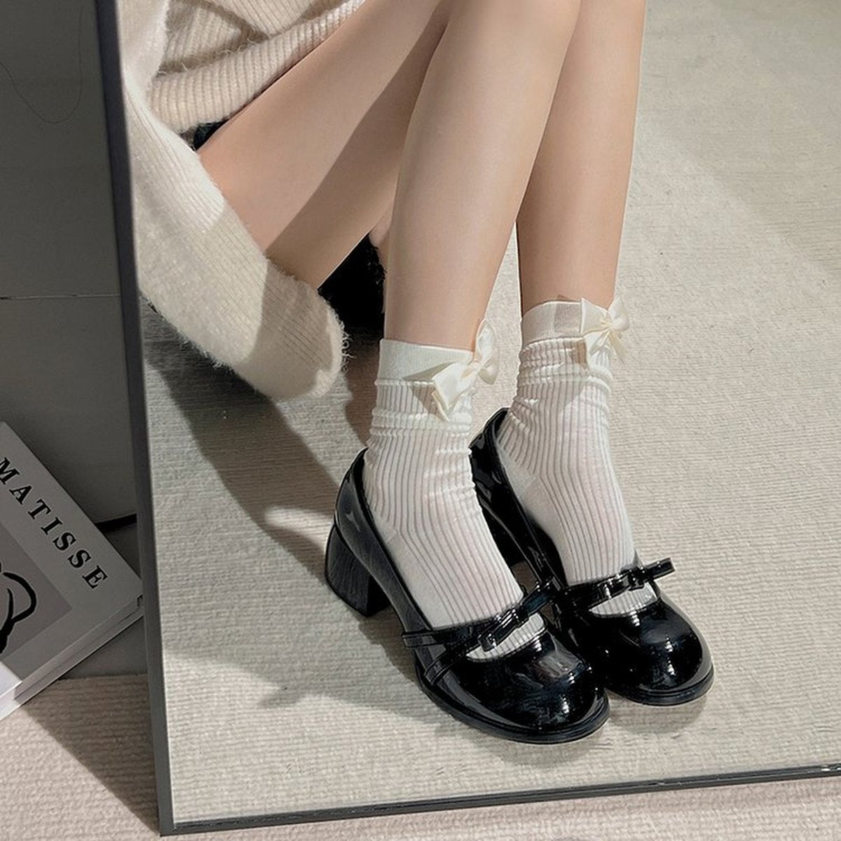 Women's Round Toe Block Heel Patent Leather Mary
