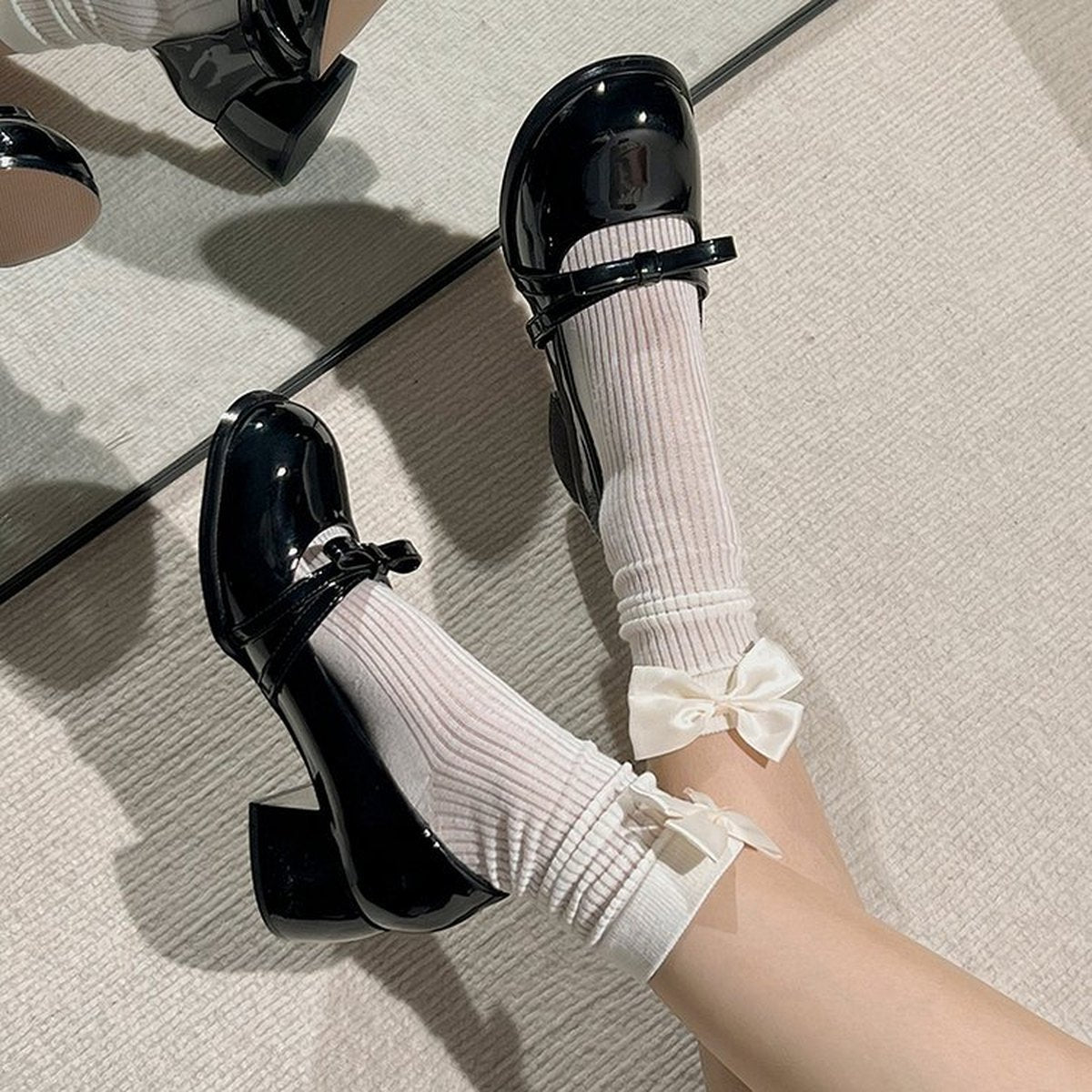 Women's Round Toe Block Heel Patent Leather Mary