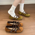 Women's Round Toe Crisscross Strap Bow Ballet Flats
