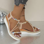 Women's Round Toe Flat Bottom Wedge Sandals Woven