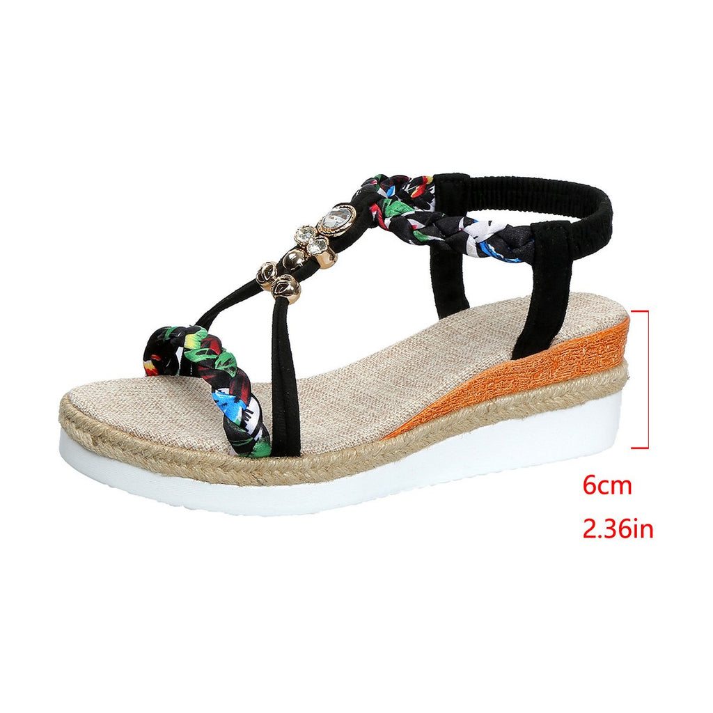 Women's Round Toe Flat Bottom Wedge Sandals Woven