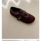 Women's Round Toe Woolen Retro Velcro Ballet Flats