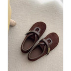 Women's Round Toe Woolen Retro Velcro Ballet Flats