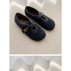 Women's Round Toe Woolen Retro Velcro Ballet Flats