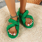 Women's Sandals Cross-strap Plush Flat Shoes