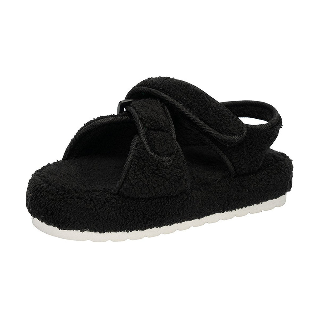 Women's Sandals Cross-strap Plush Flat Shoes