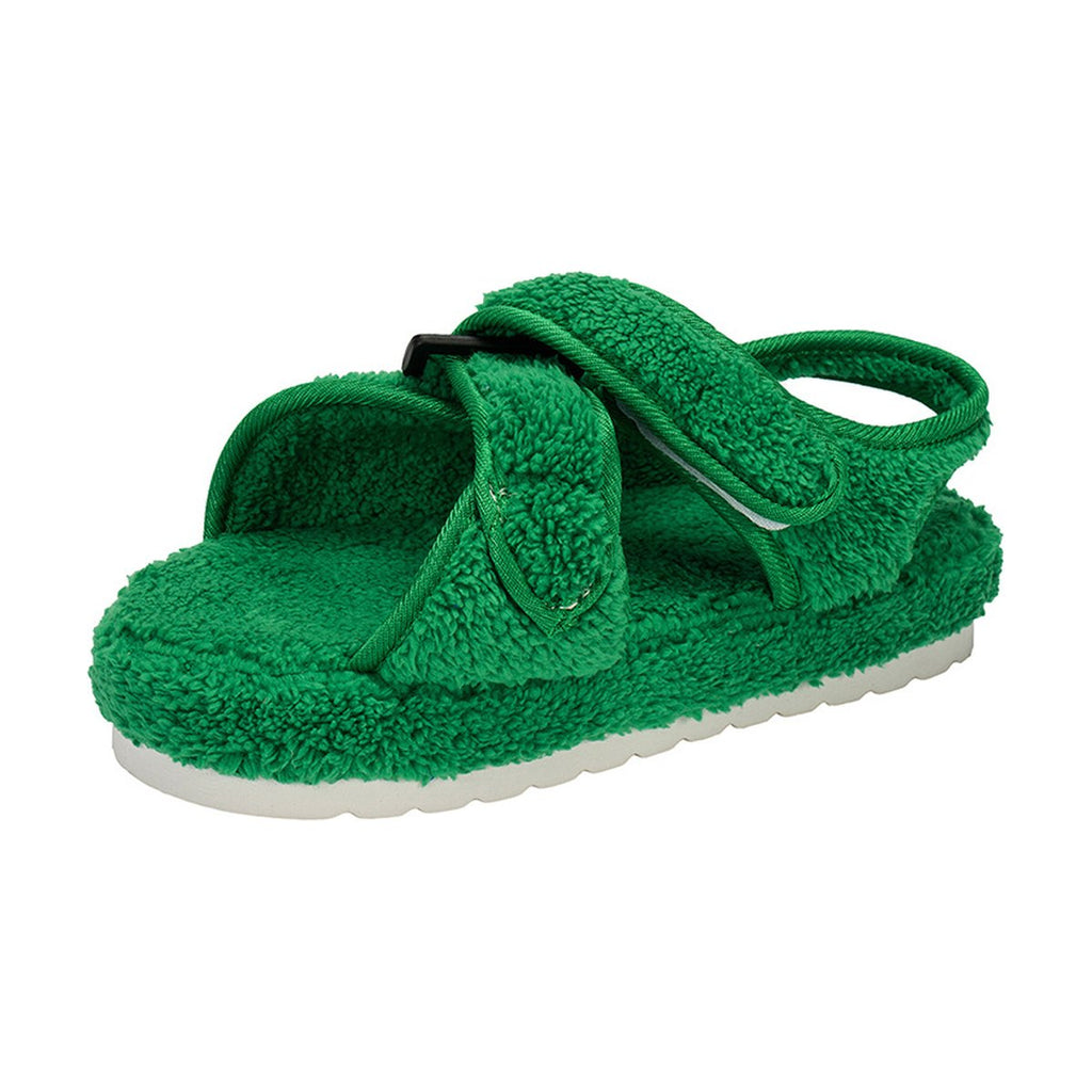 Women's Sandals Cross-strap Plush Flat Shoes