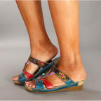 Women's Sandals Heeled Slippers Ethnic Flower Shoes