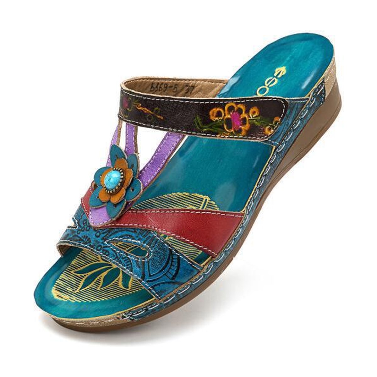 Women's Sandals Heeled Slippers Ethnic Flower Shoes