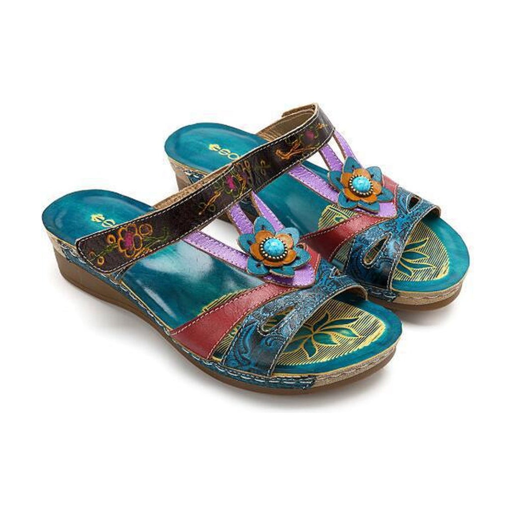 Women's Sandals Heeled Slippers Ethnic Flower Shoes
