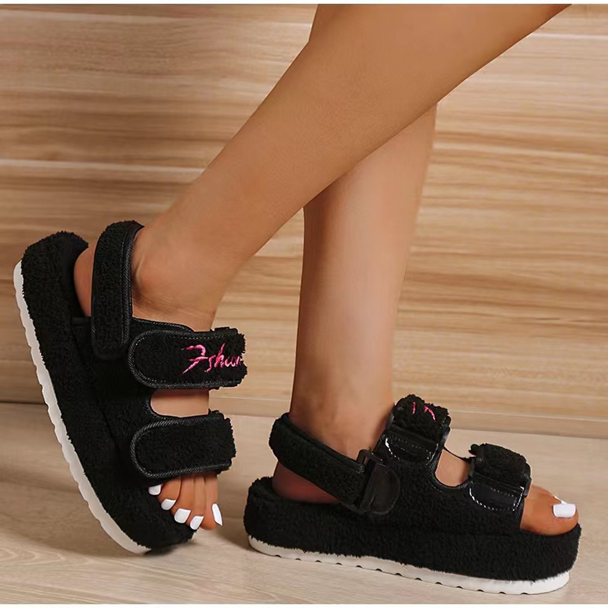 Women's Sandals Velcro Plush Shoes Rome Platform High
