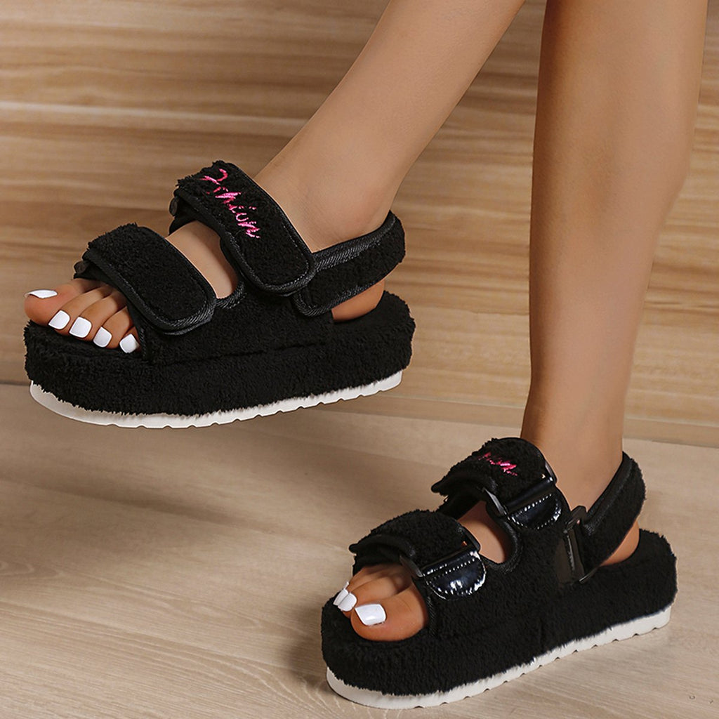 Women's Sandals Velcro Plush Shoes Rome Platform High