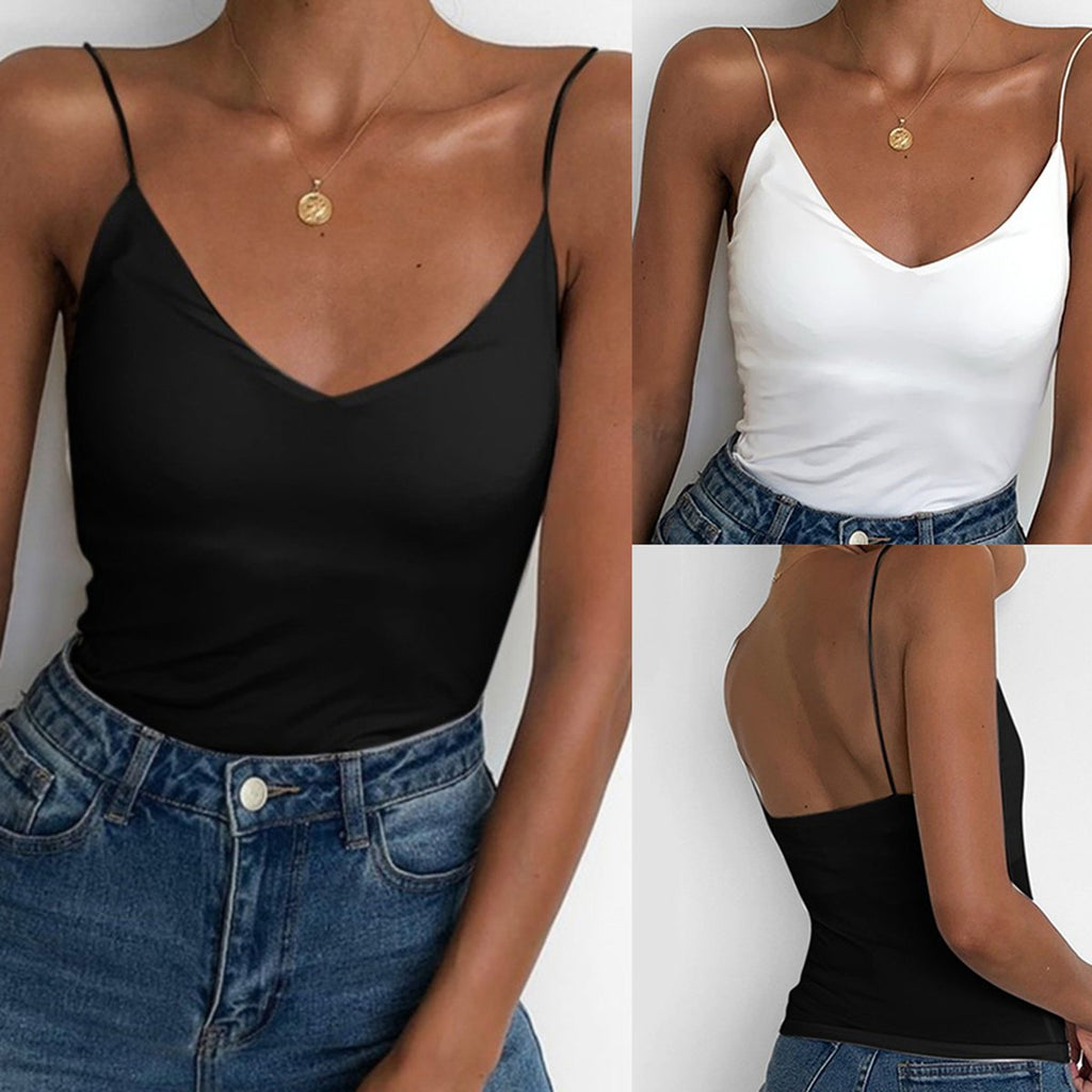Women's Satin Thin Solid Camis Vest Tank Tops